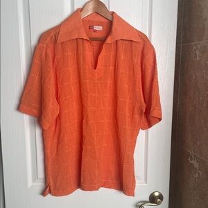 B C Collection- V Neck Orange linen camp shirt